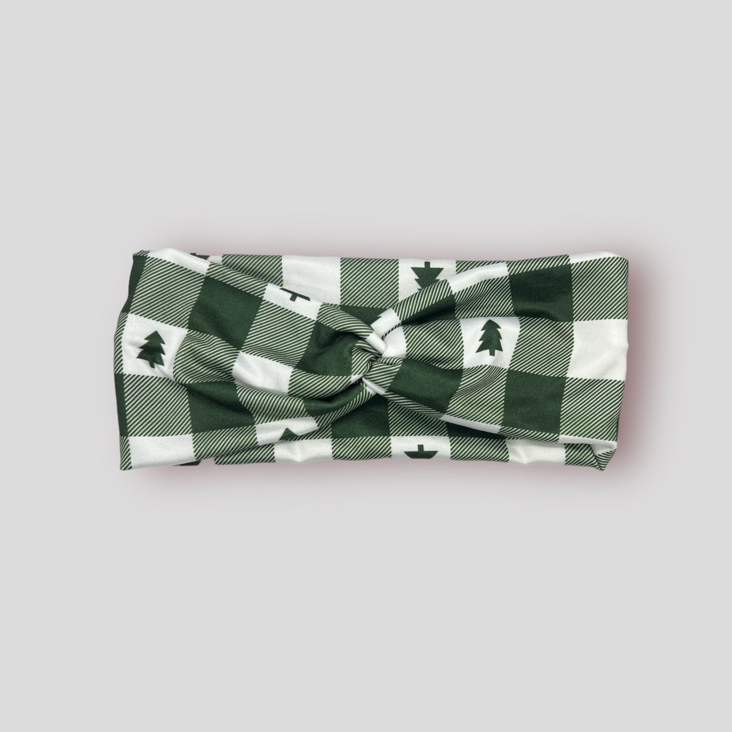 Green Plaid Tree Knot Headband