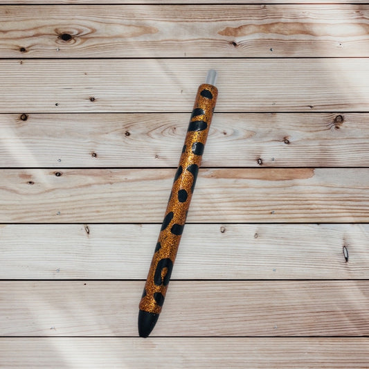 Orange Glitter Leopard Pen