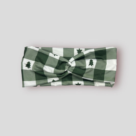 Green Plaid Tree Knot Headband