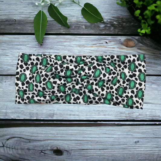 Turquoise Cow Print Headband