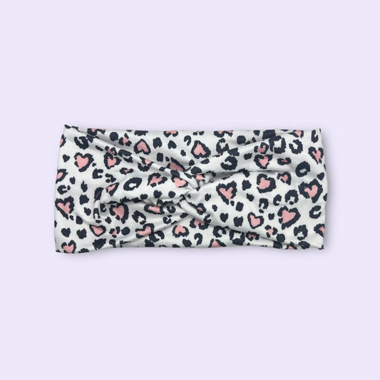 White & Pink Leopard Valentine Knot Headband