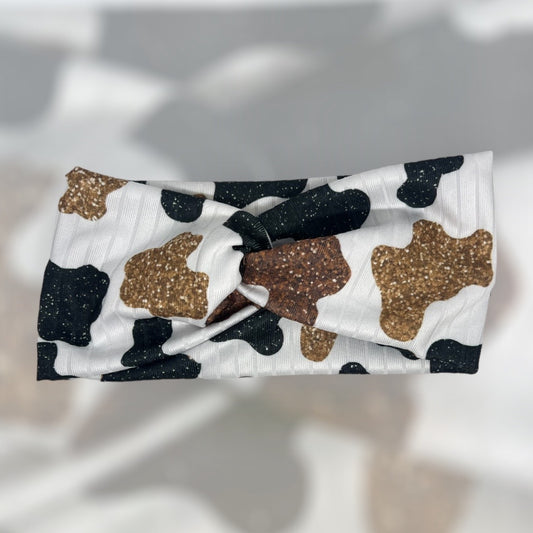 Sparkle Cow Print Knot Headband