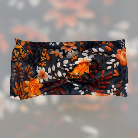 Fall Floral Ribbed Knot Headband