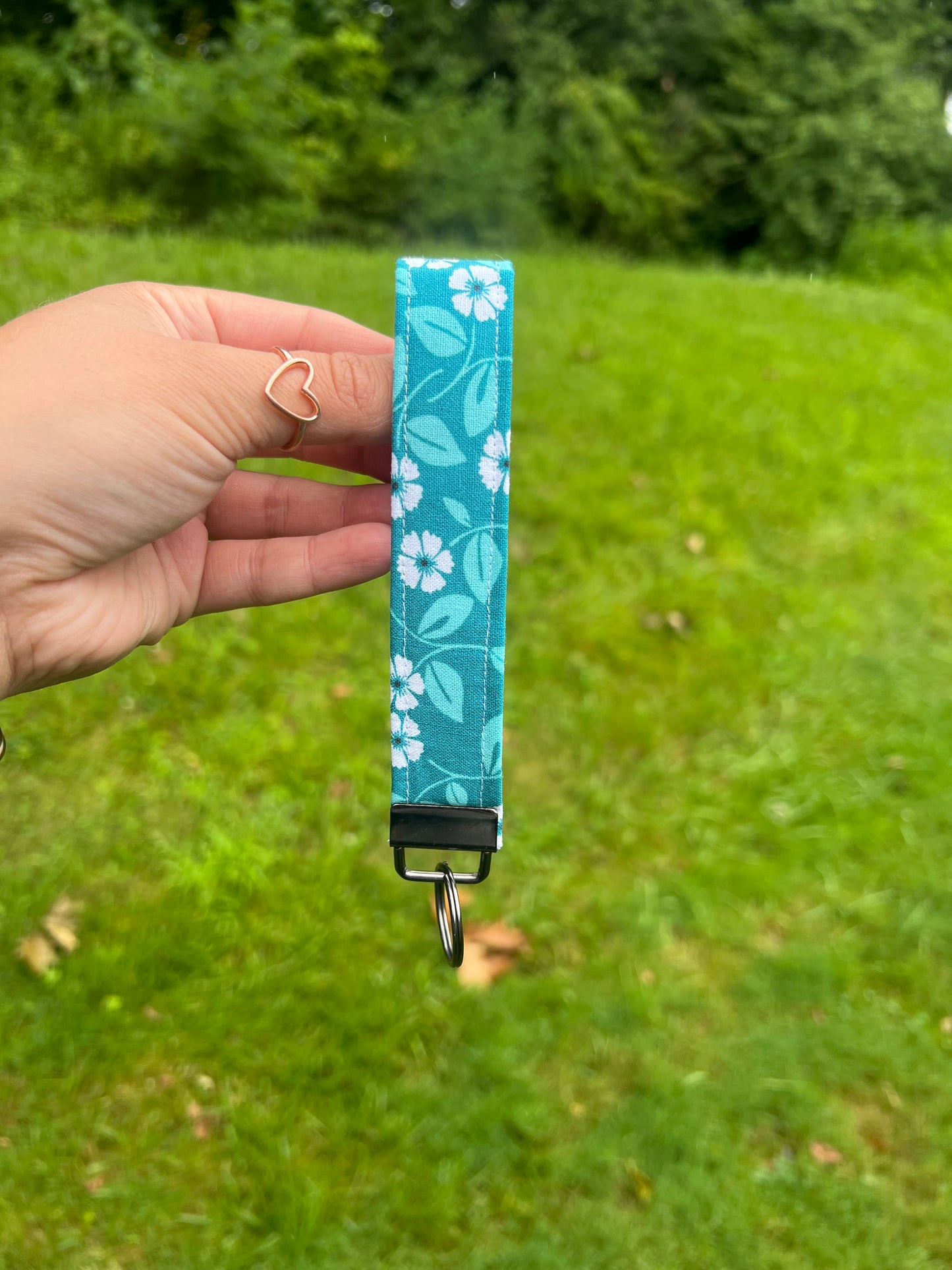 Teal Flower Key Wristlet