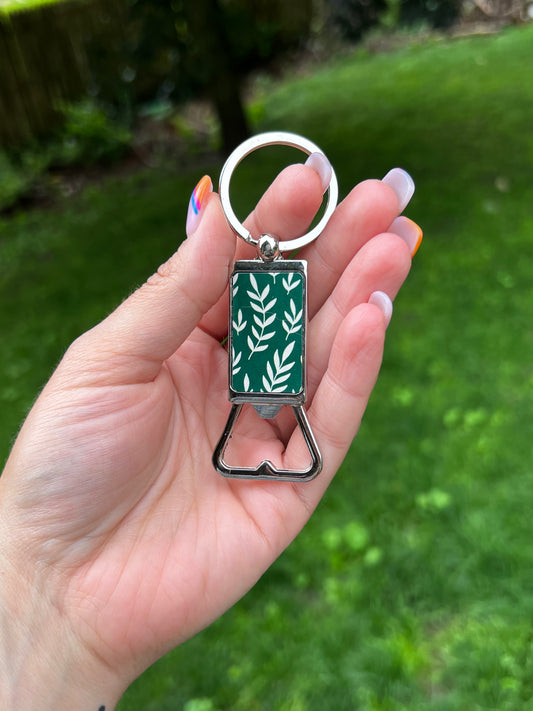 Green Leaf Bottle Opener Keychain