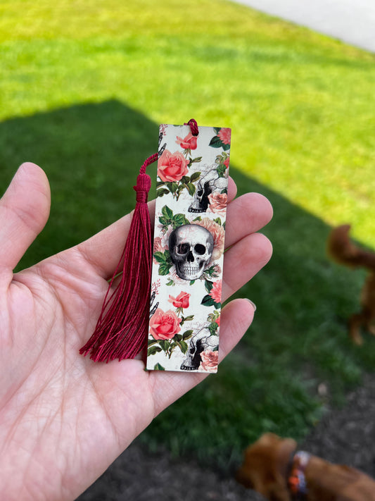 White Skull & Rose Bookmark