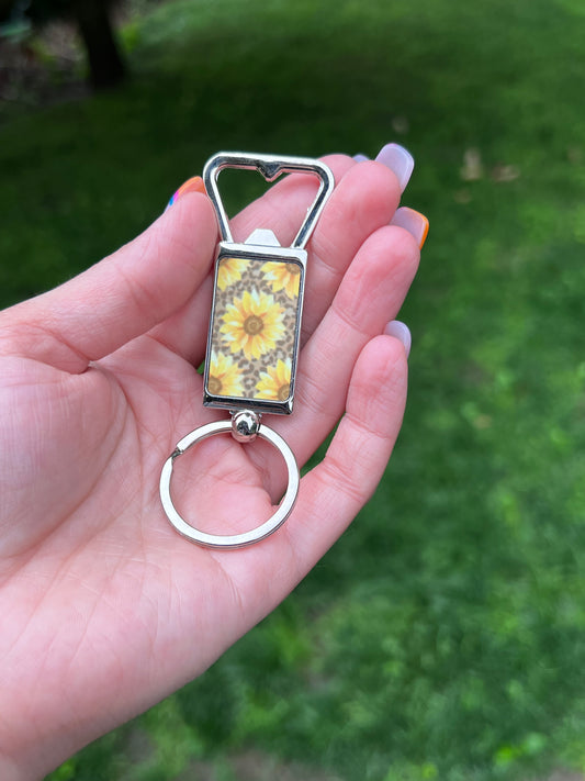 Leopard Sunflower Bottle Opener Keychain