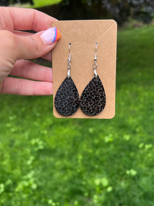 Black Leopard Teardrop Earrings